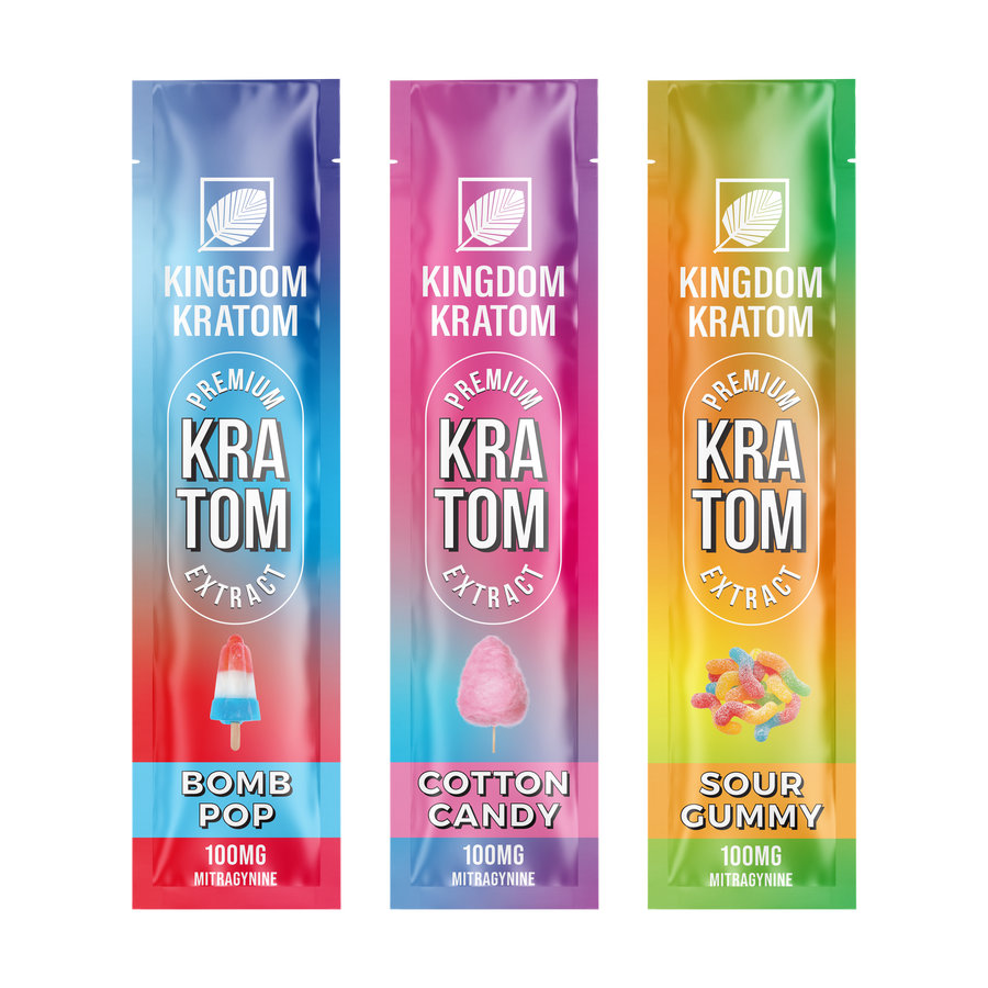 Kingdom Burst flavored kratom extract stick pack — mix-in-water alternative to kratom seltzer