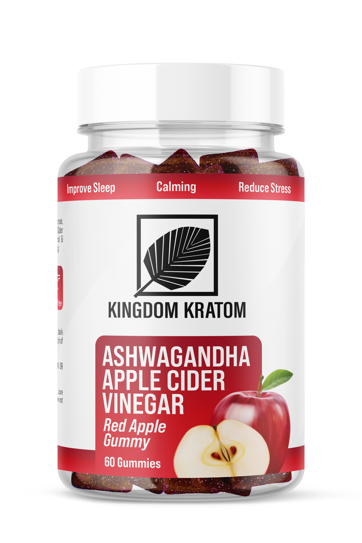 Ashwagandha & Apple Cider Vinegar Red Apple Gummies 60ct - Front View | Kingdom Kratom