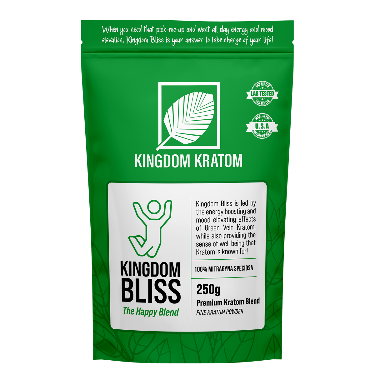 Kingdom Bliss Premium Green Vein Kratom Blend Powder 250g Lab Tested - Front View | Kingdom Kratom