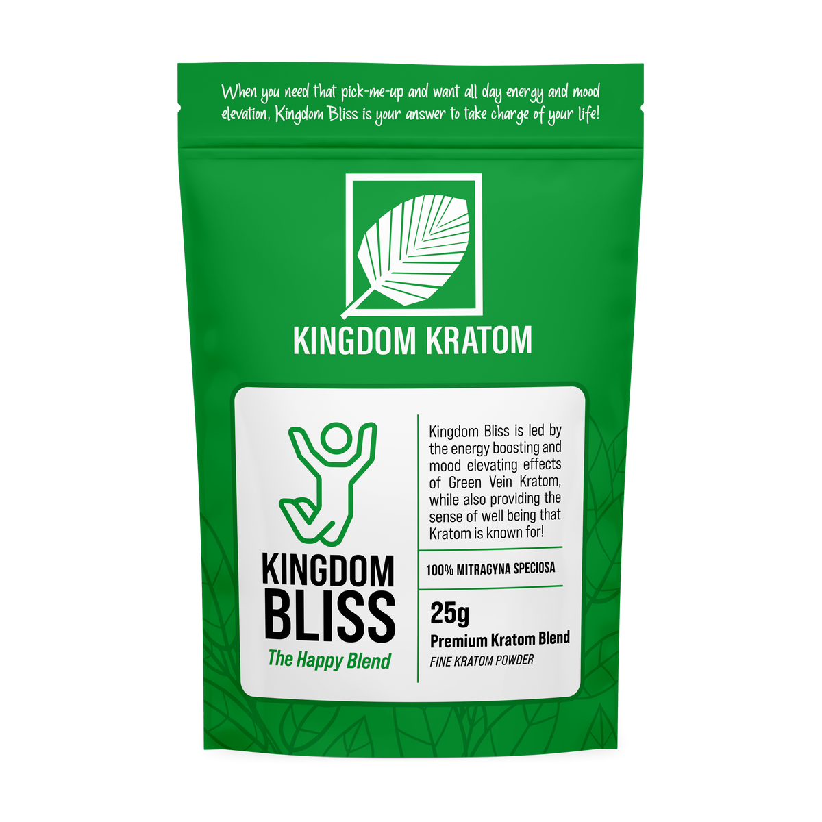 Bliss Green Blend Kratom Powder 25g Pouch - Front View | Kingdom Kratom