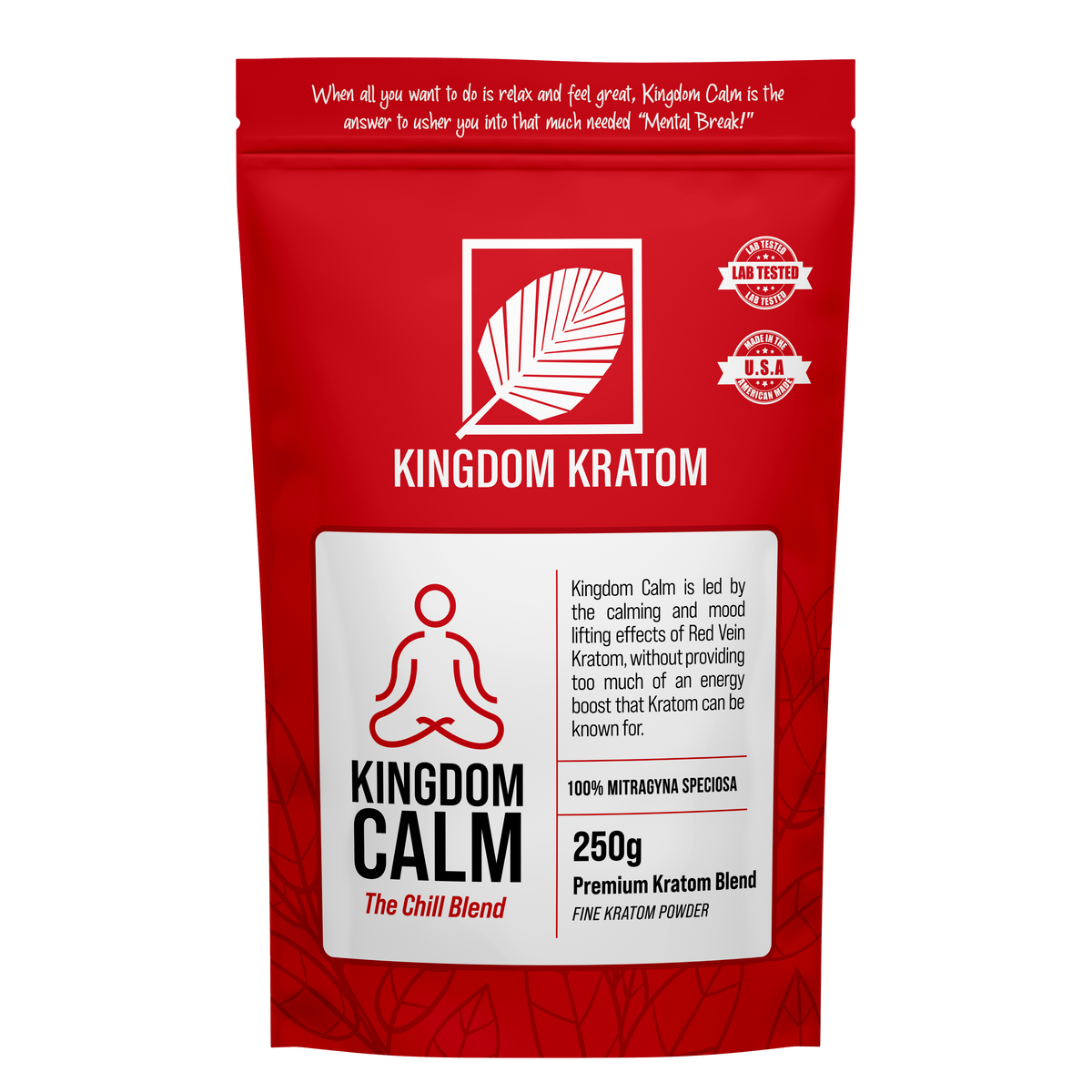 Kingdom Calm Red Blend Premium Kratom Powder 250g - Best Red Spectrum Blend for Relaxation Front View | Kingdom Kratom