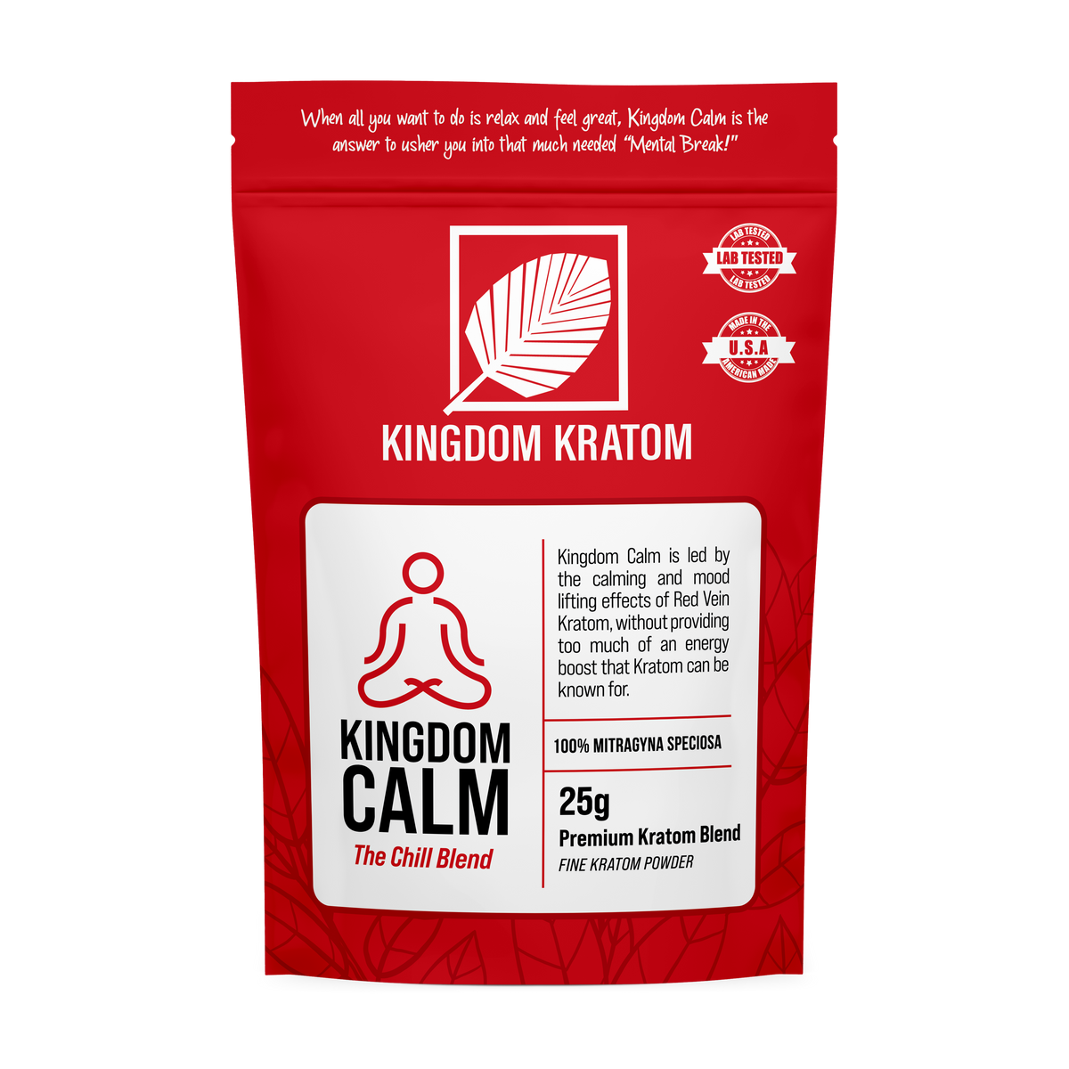 Kingdom Calm Red Blend Premium Kratom Powder 25g - Best Red Spectrum Blend for Relaxation Front View | Kingdom Kratom
