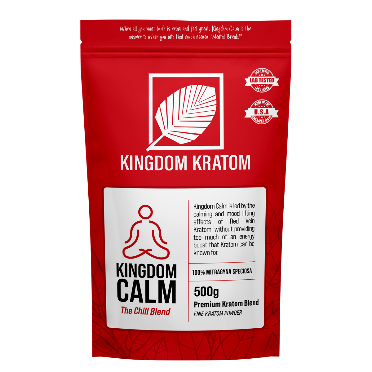 Kingdom Calm Red Blend Kratom Powder 500g - Lab Tested Best Red Kratom Blend Front View | Kingdom Kratom
