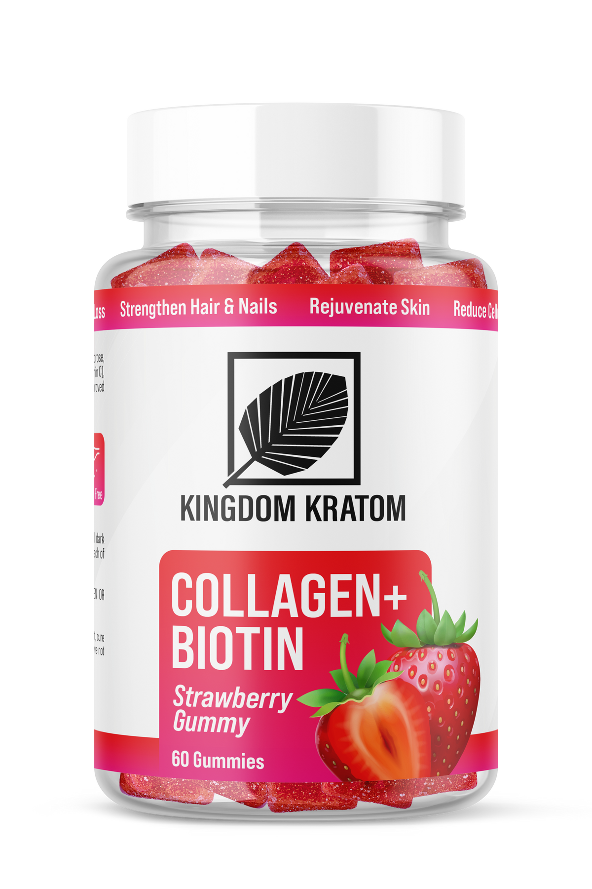Collagen & Biotin Strawberry Gummies for Hair, Skin & Nails - Front View | Kingdom Kratom