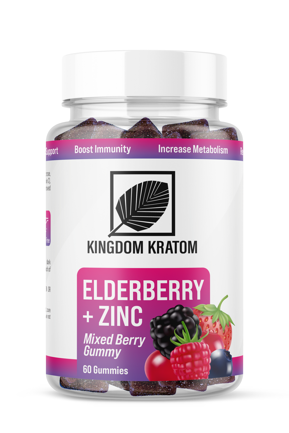 Elderberry + Zinc Mixed Berry Immune Support Gummies 60ct Bottle - Front View | Kingdom Kratom