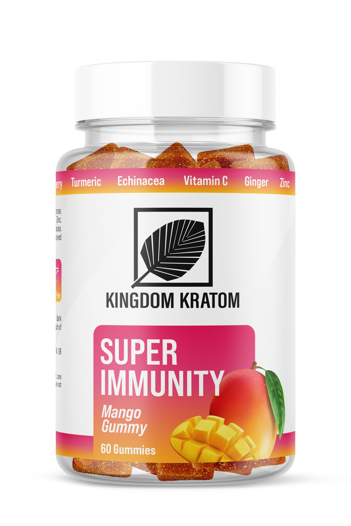 Super Immunity Vegan Mango Gummies 60ct Bottle - Front View | Kingdom Kratom