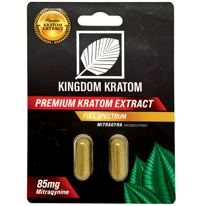 Full Spectrum Kratom Extract Capsules Blister Pack 85mg Mitragynine 2-Count - Front View | Kingdom Kratom