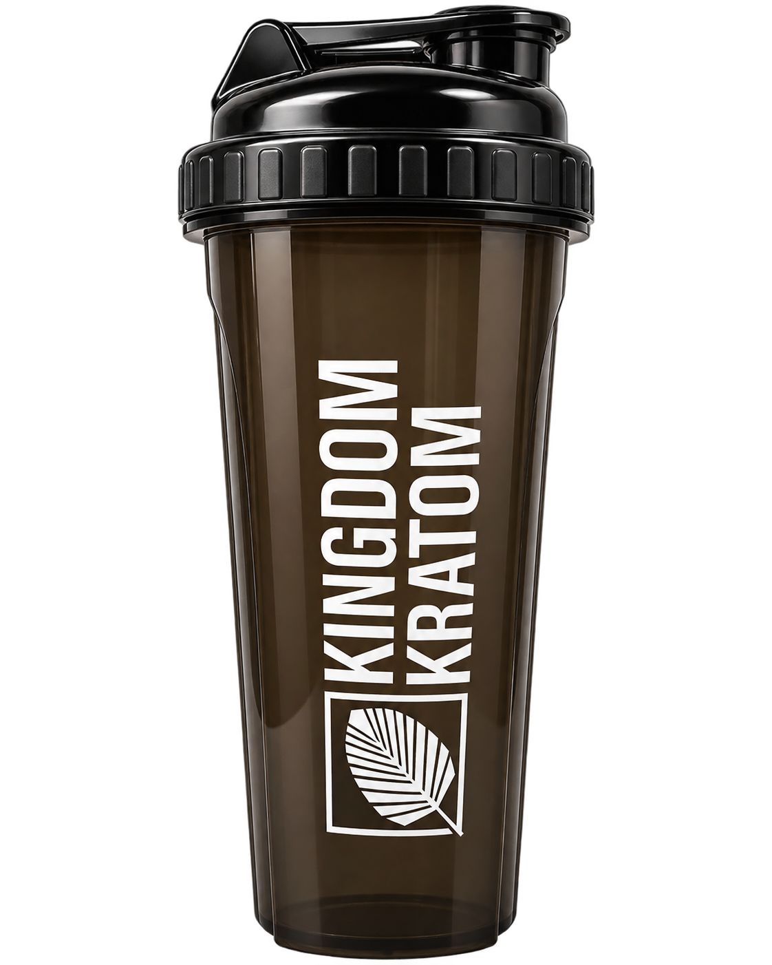 Kingdom Kratom 24 oz shaker bottle with blender ball, smoky black with white logo