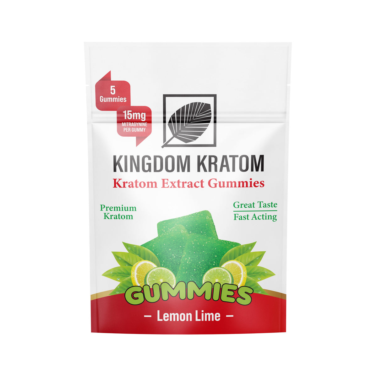 Lemon Lime Kratom Extract Gummies 5-Count Bag - Front View | Kingdom Kratom