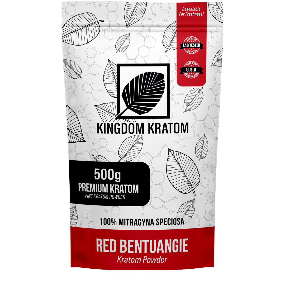 Red Bentuangie Kratom Powder 500g Lab-Tested Resealable Bag - Front View | Kingdom Kratom
