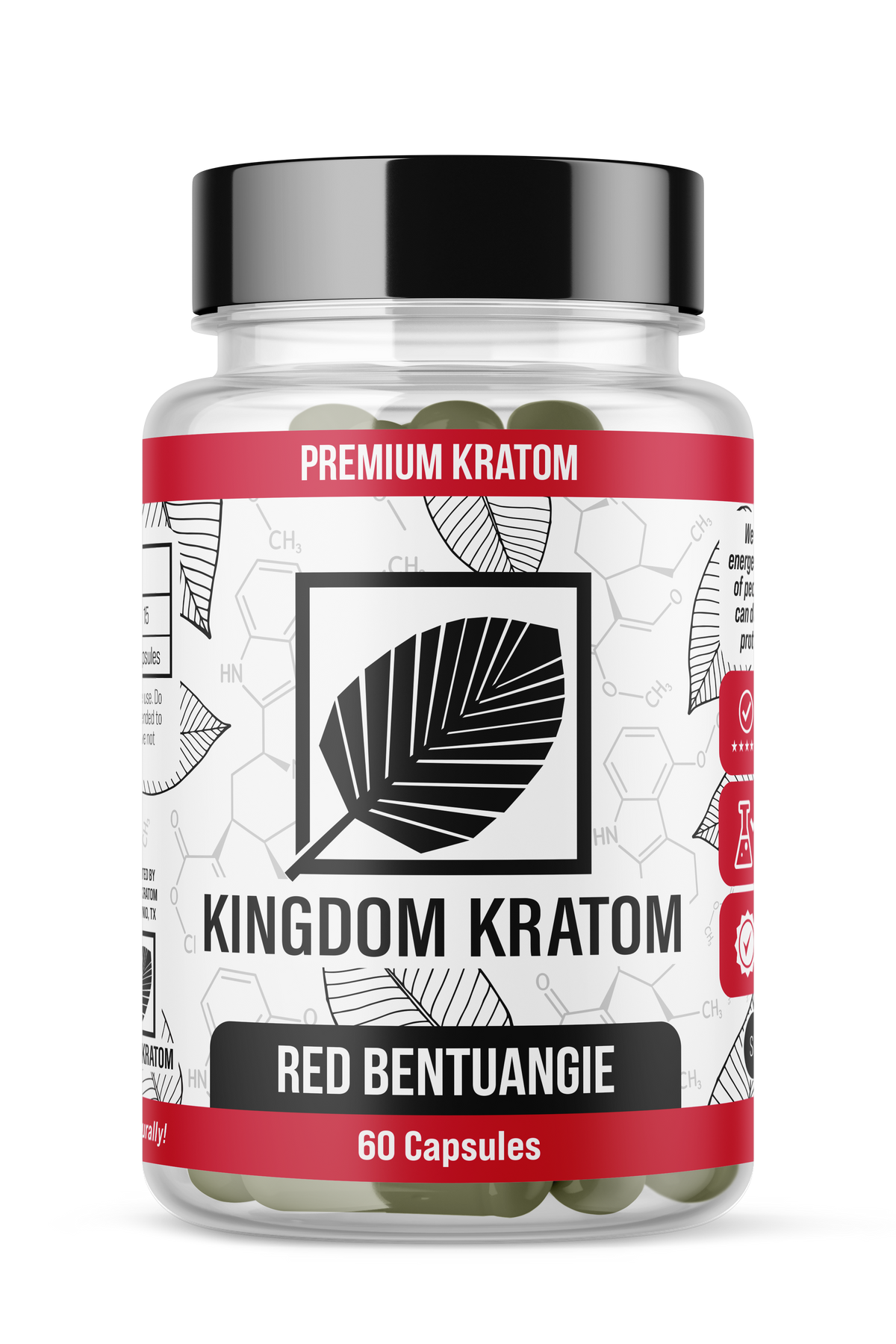 Red Bentuangie Kratom Capsules 60 Count Bottle - Front View | Kingdom Kratom