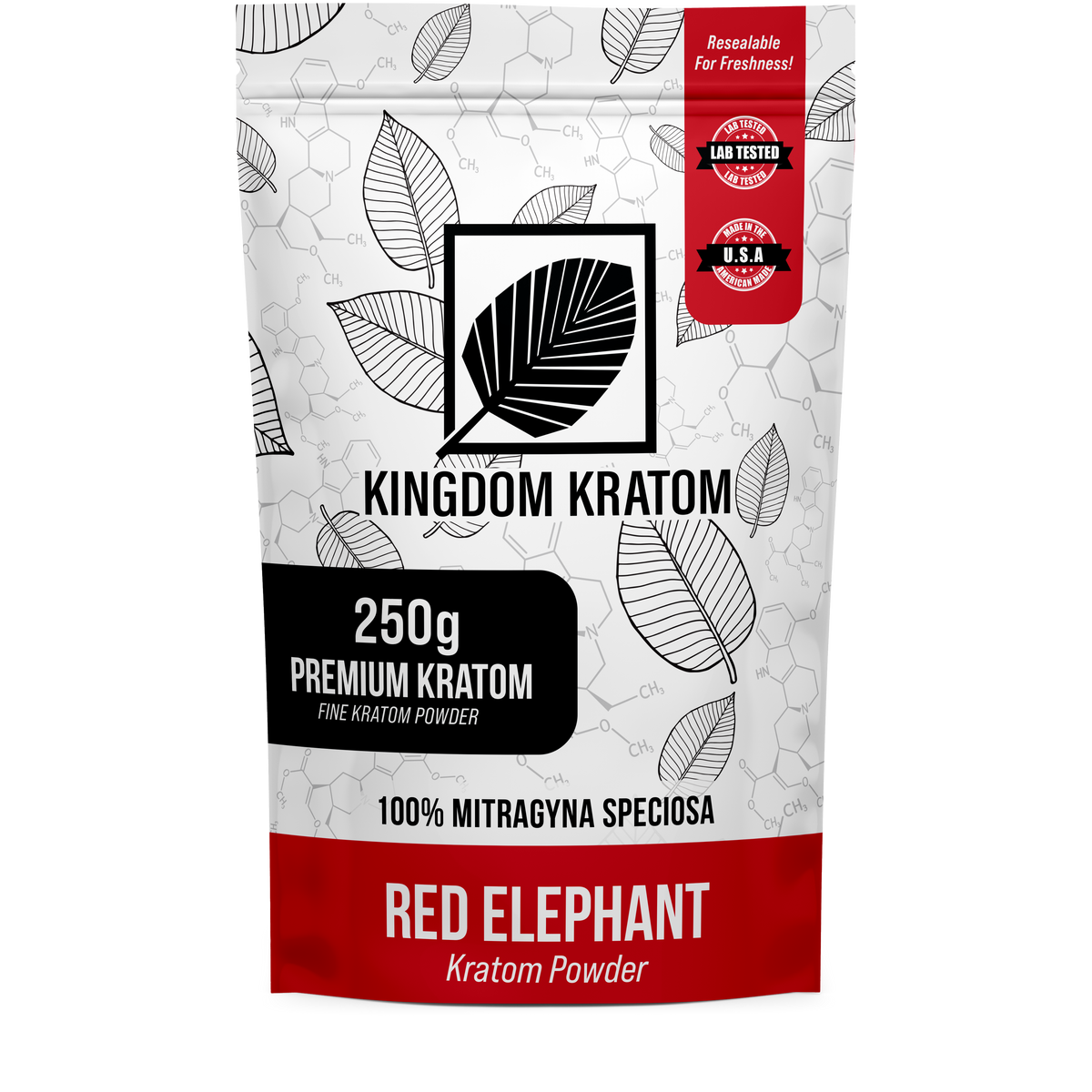 Red Elephant Kratom Powder 250g Premium Fine Powder Lab-Tested Resealable Pouch - Front View | Kingdom Kratom