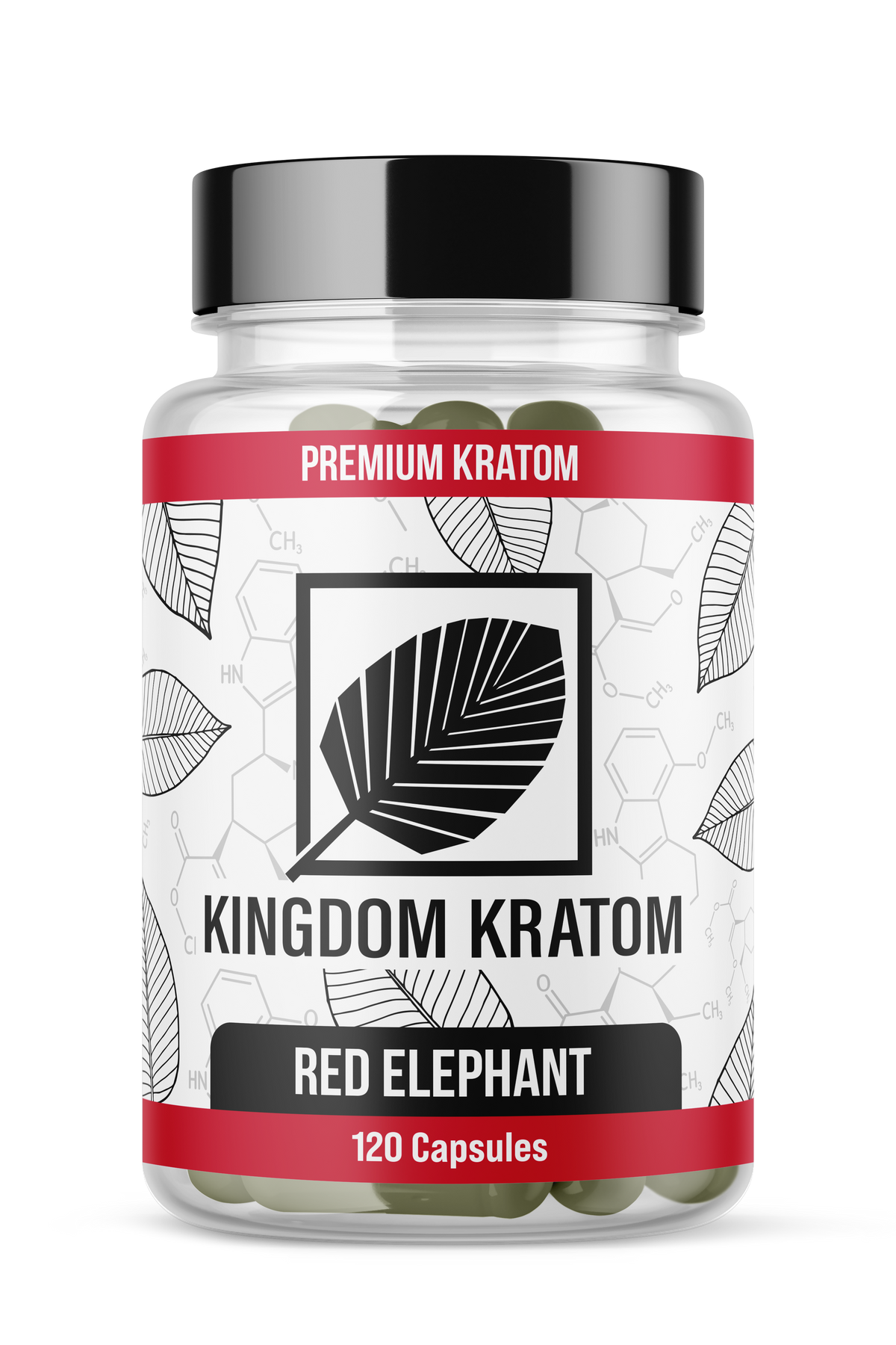 Premium Red Elephant Kratom Capsules 120 Count Bottle - Front View | Kingdom Kratom