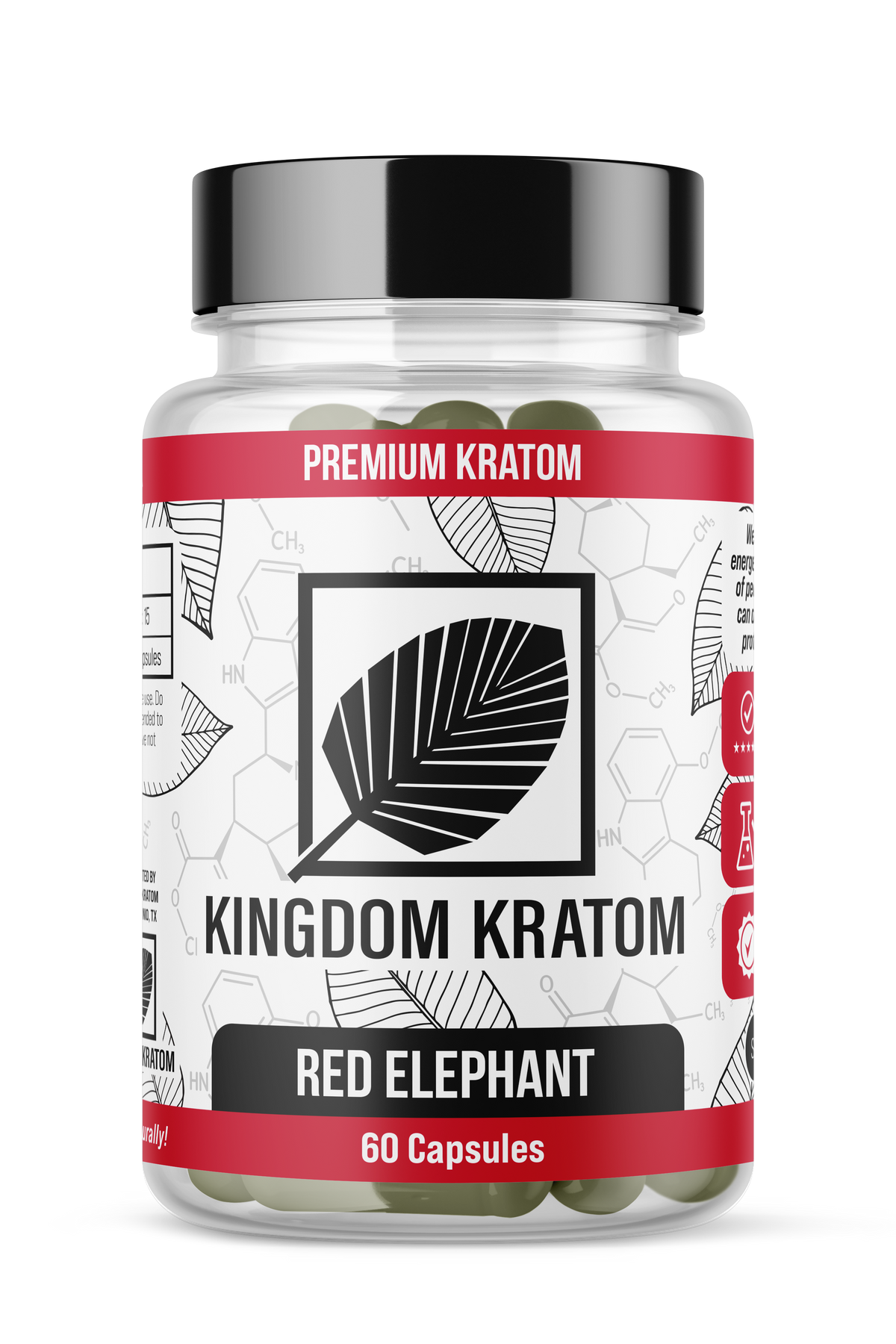 Red Elephant Kratom Capsules 60 Count Bottle - Front View | Kingdom Kratom