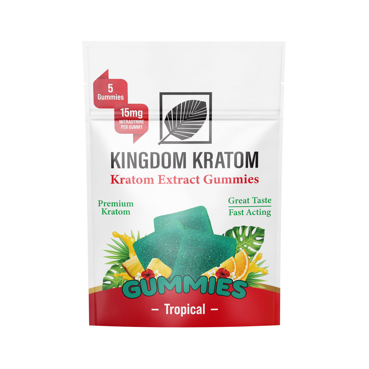 Tropical Kratom Extract Gummies 5-Count Bag - Front View | Kingdom Kratom