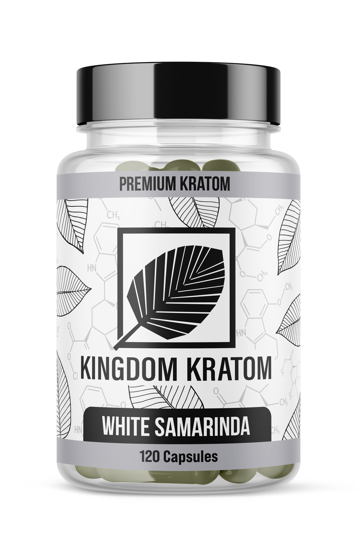 White Samarinda Kratom Capsules 120 Count Bottle - Front View | Kingdom Kratom
