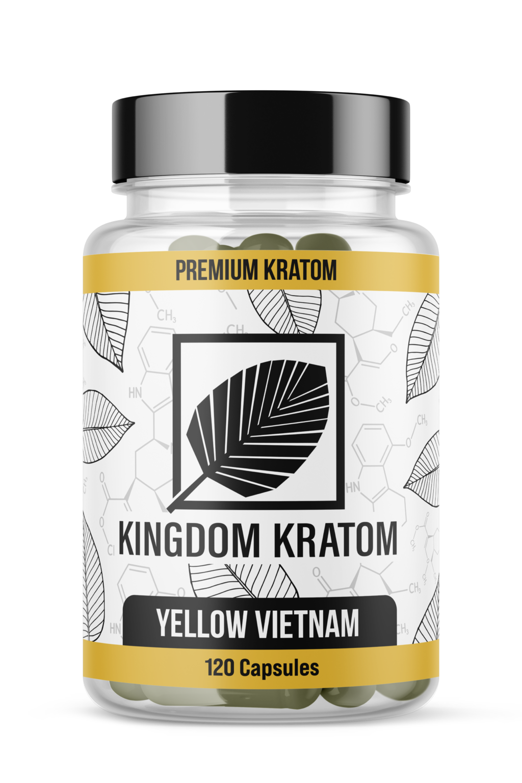 Yellow Vietnam Kratom Capsules 120 Count Bottle - Front View | Kingdom Kratom