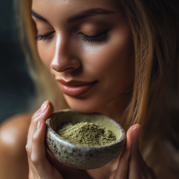 Woman holding Kratom